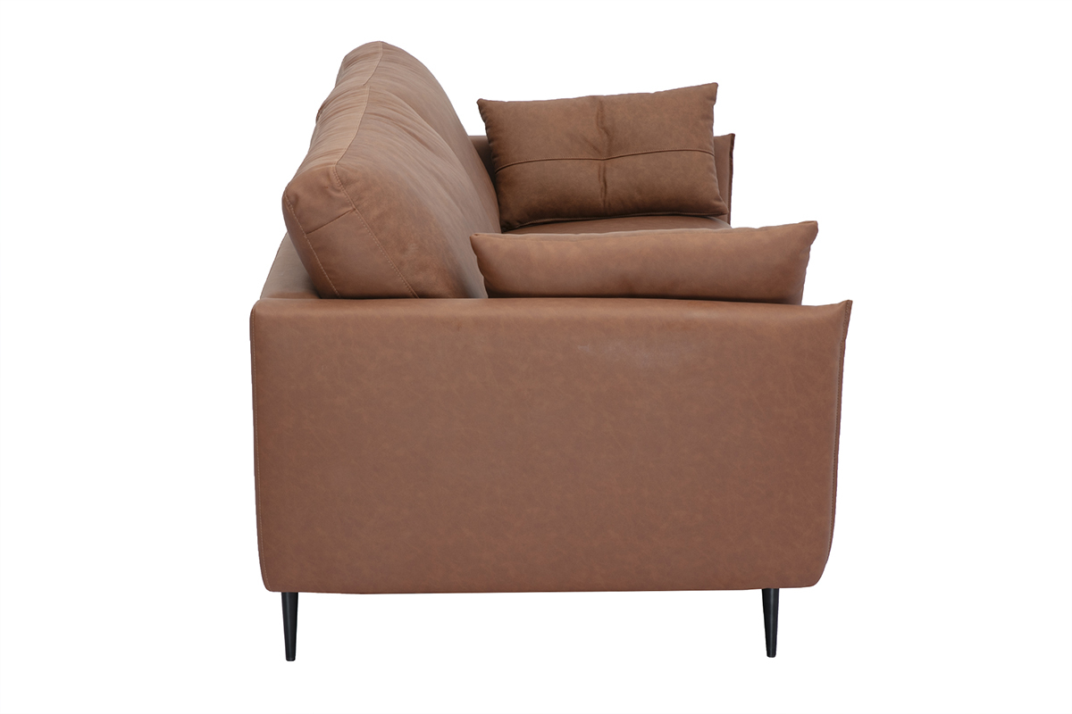Canap vintage 3 places cuir marron et bois fonc DAVEN
