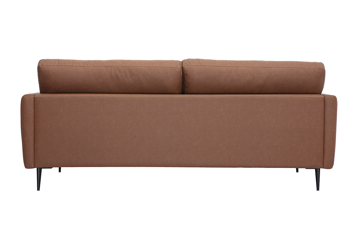 Canap vintage 3 places cuir marron et bois fonc DAVEN