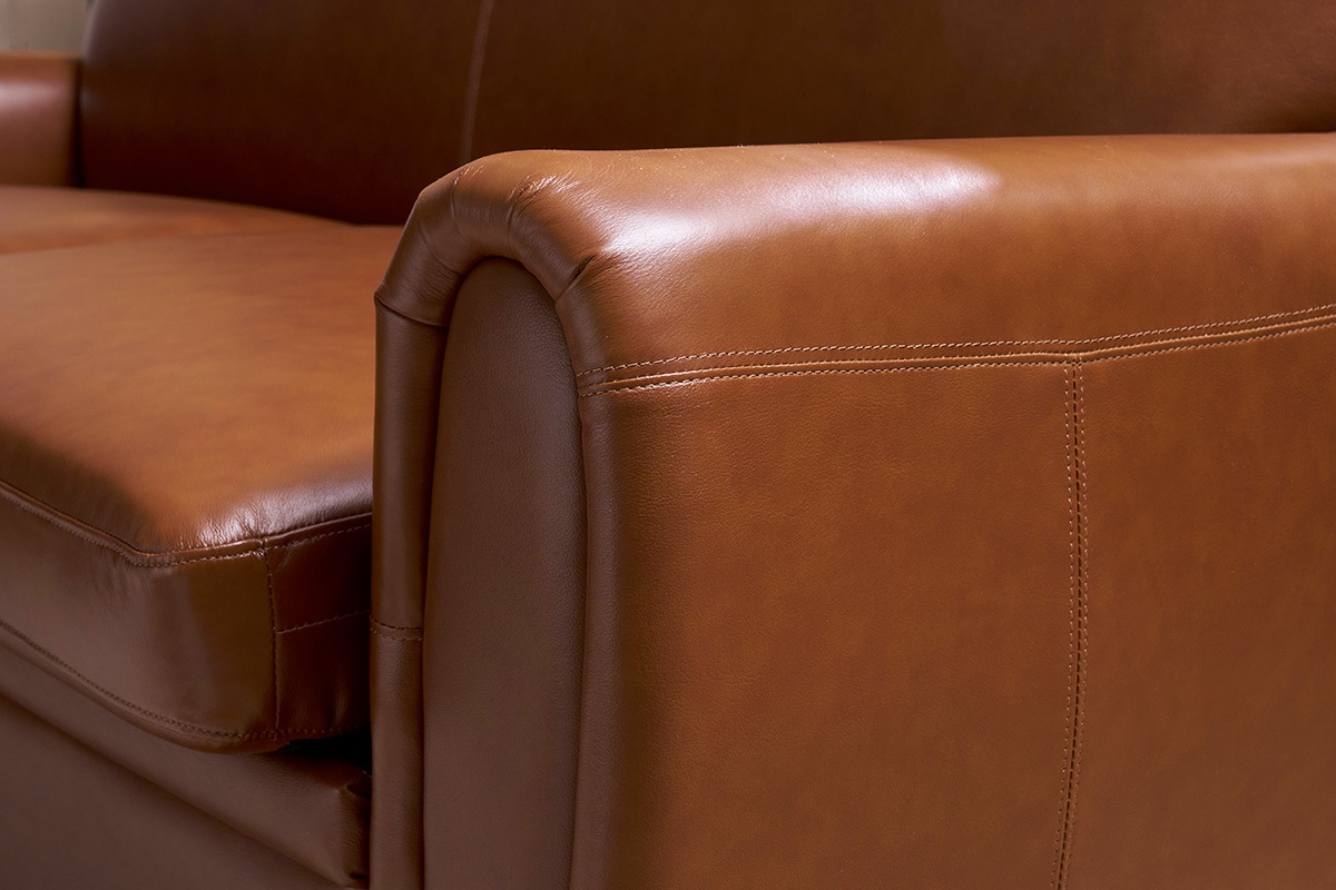 Canap vintage 3 places cuir marron et bois noir CLUB