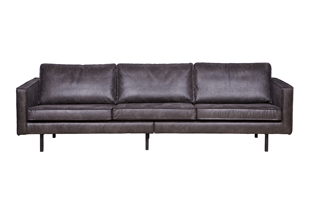 Canap� vintage cuir noir 4 places ASPEN - cuir reconstitu�