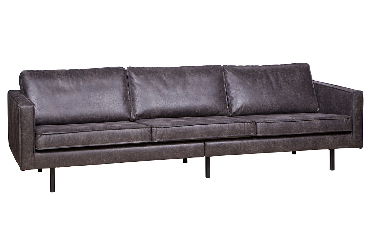 Canap� vintage cuir noir 4 places ASPEN - cuir reconstitu�