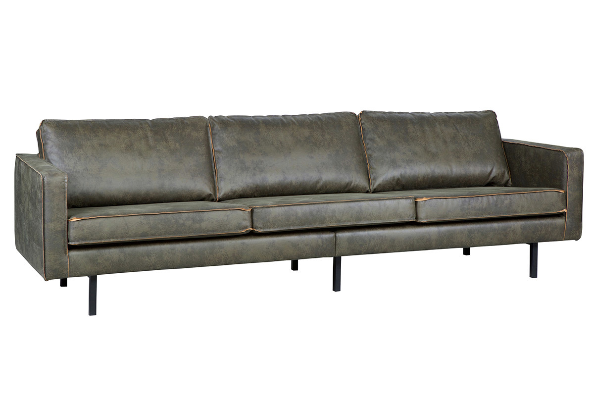 Canap� vintage cuir vert 4 places ASPEN - cuir de vache reconstitu�