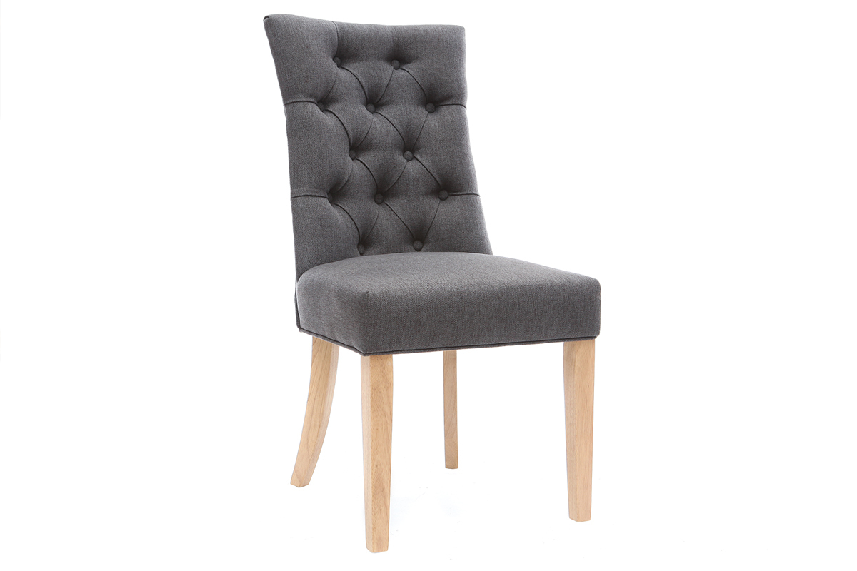 Chaise classique en tissu gris fonc et bois clair massif VOLTAIRE