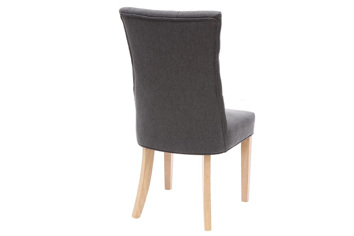 Chaise classique en tissu gris fonc et bois clair massif VOLTAIRE