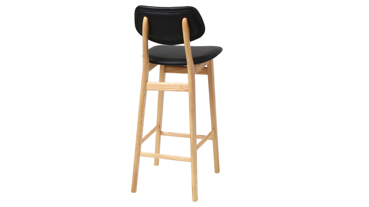 Chaise de bar design noire et bois naturel 75 cm NORDECO