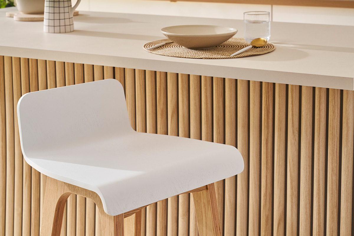 Chaise de bar scandinave bois et blanc BALTIK