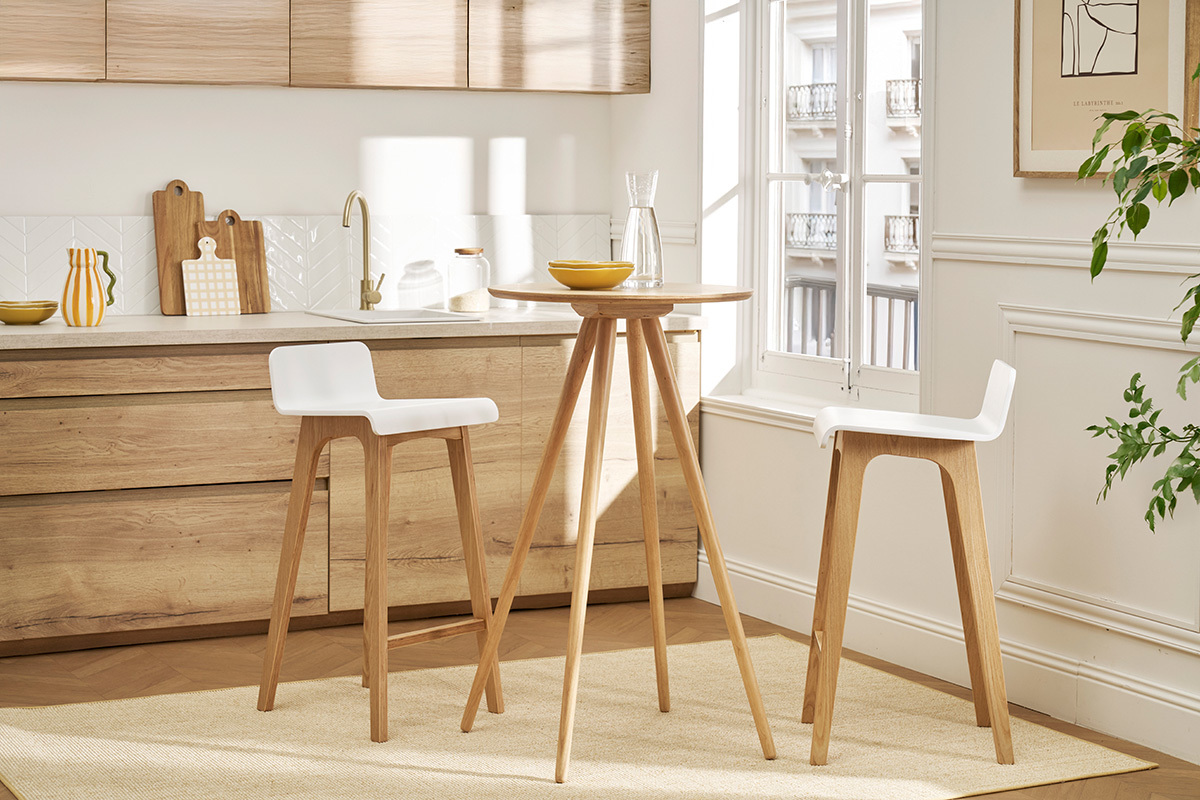 Chaise de bar scandinave bois et blanc BALTIK