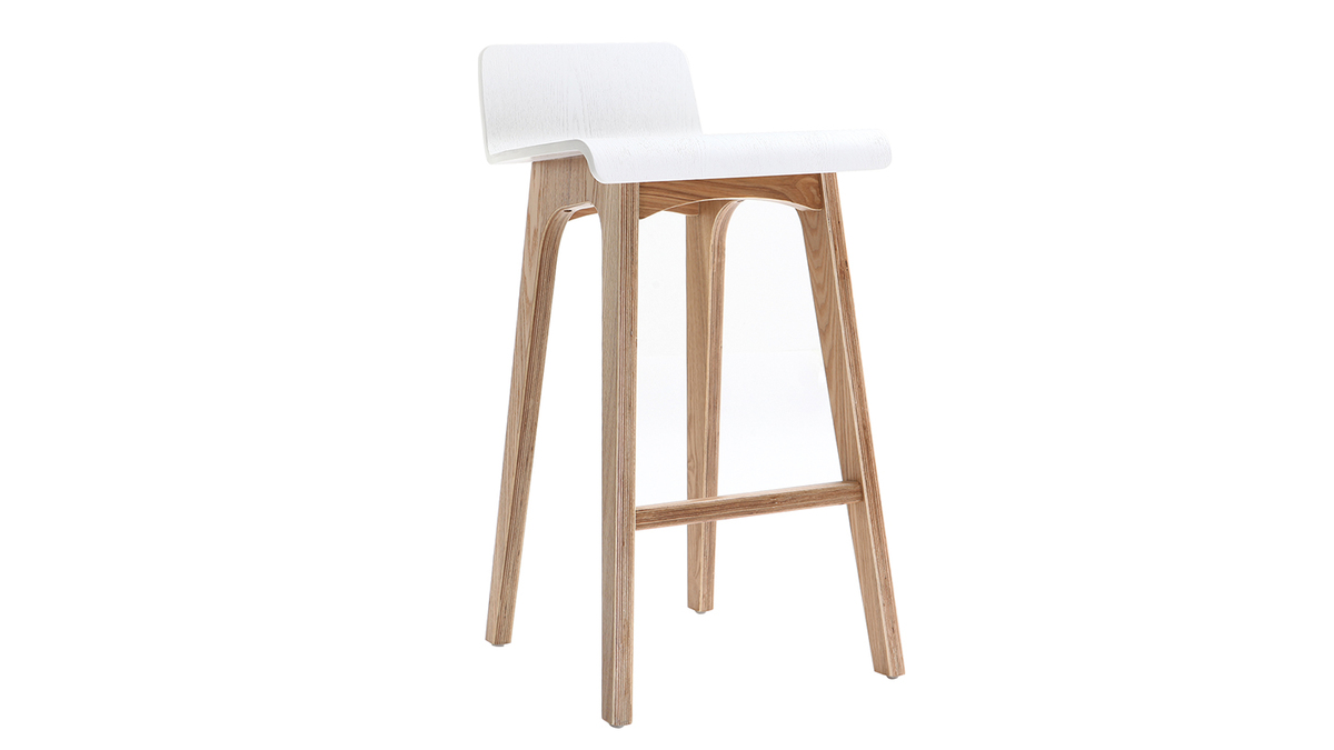 Chaise de bar scandinave bois et blanc H65 cm BALTIK
