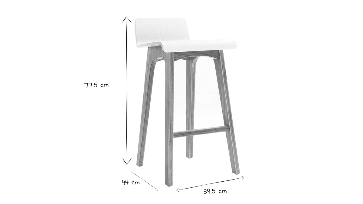 Chaise de bar scandinave bois et blanc H65 cm BALTIK