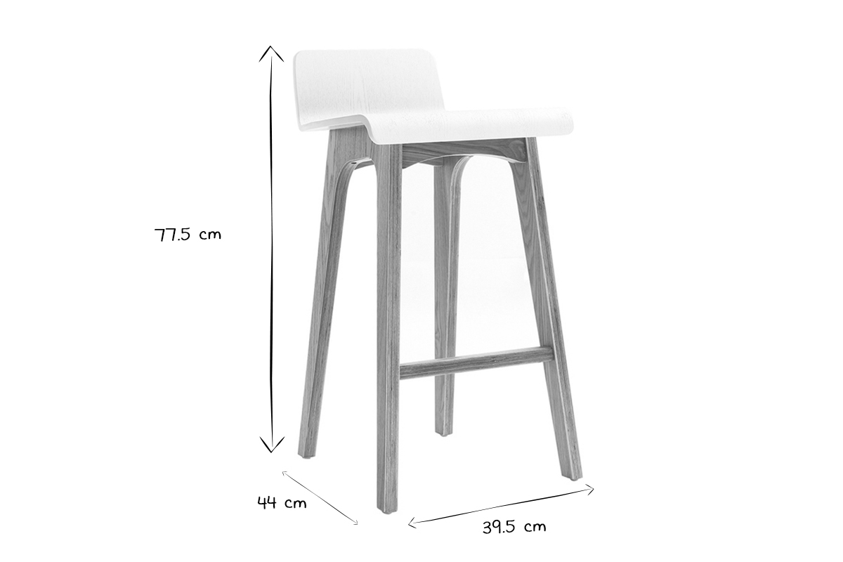 Chaise de bar scandinave bois et blanc H66 cm BALTIK