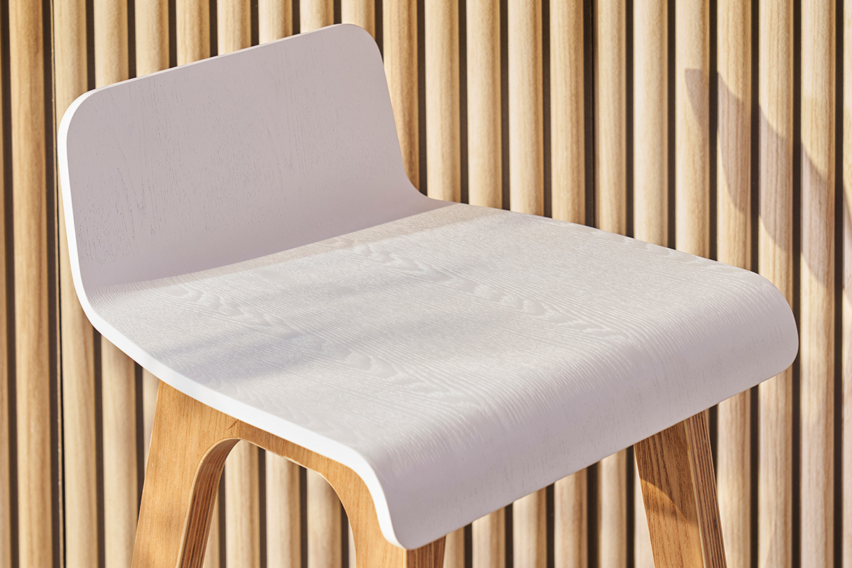 Chaise de bar scandinave bois et blanc H66 cm BALTIK