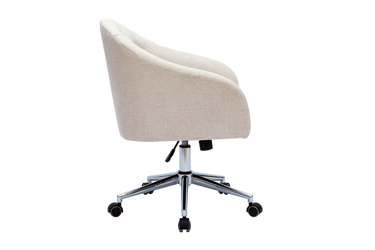 Chaise de bureau  roulettes capitonne en tissu effet velours textur naturel er acier chrom SHARON