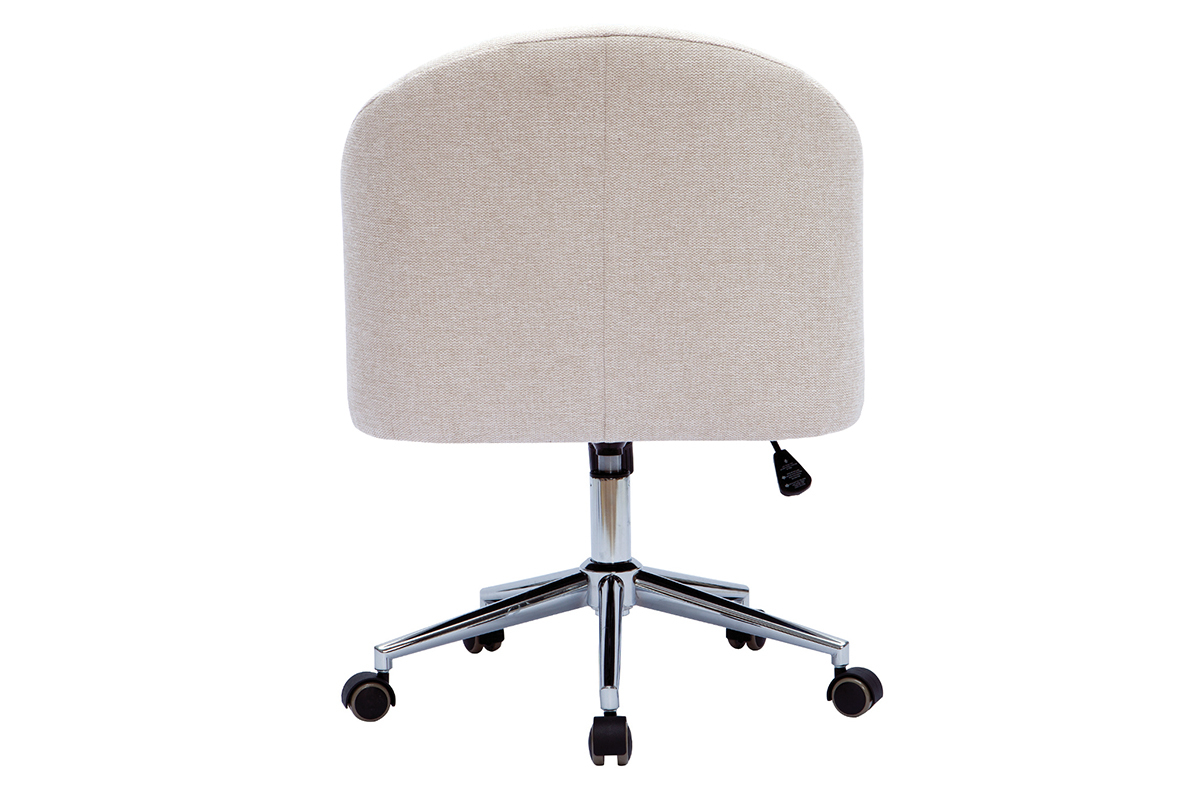 Chaise de bureau  roulettes capitonne en tissu effet velours textur naturel er acier chrom SHARON