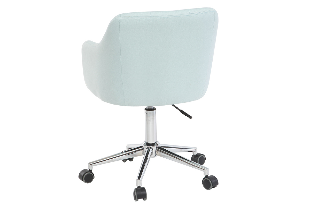 Chaise de bureau � roulettes capitonn�e en tissu menthe � l'eau et acier chrom� BALTIK