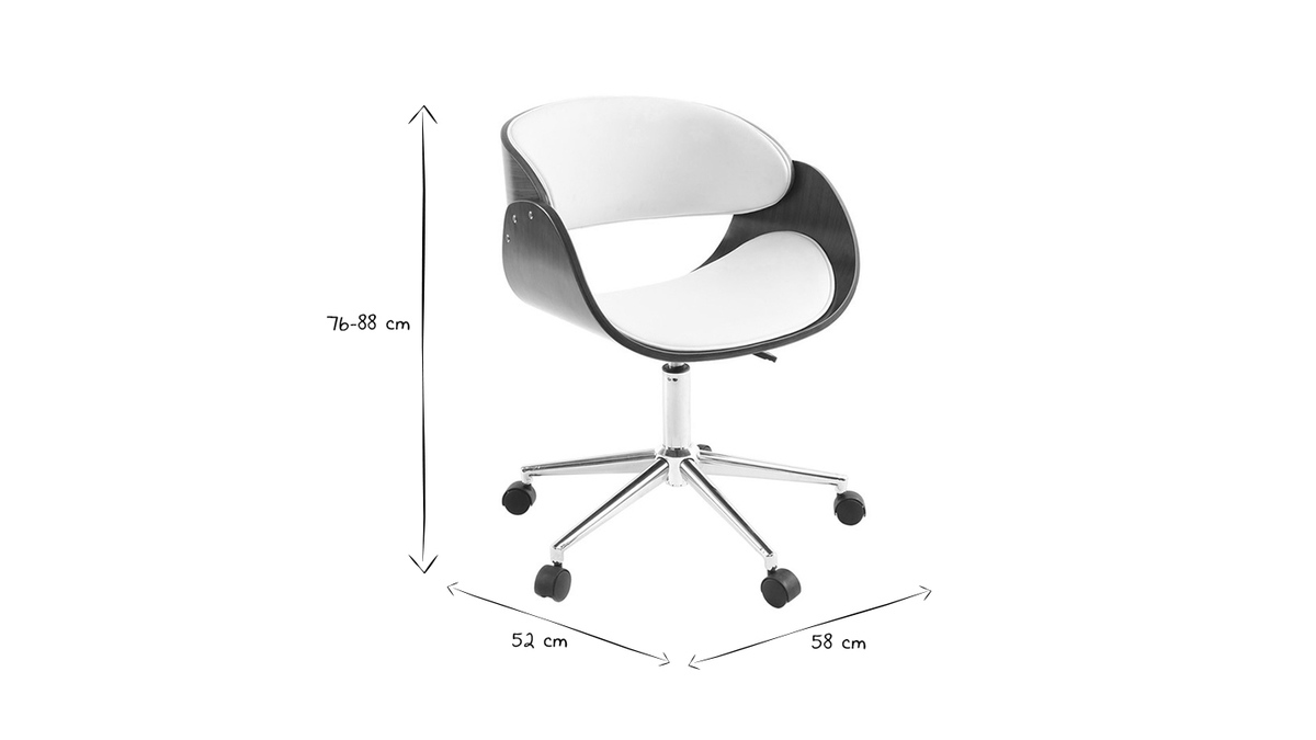 Fauteuil de bureau design en simili cuir blanc avec assise ajustable