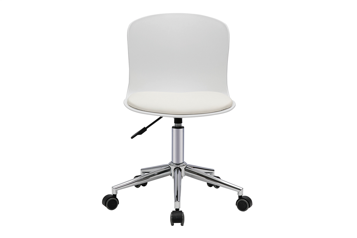 Chaise de bureau  roulettes design blanc et acier chrom ARISTA