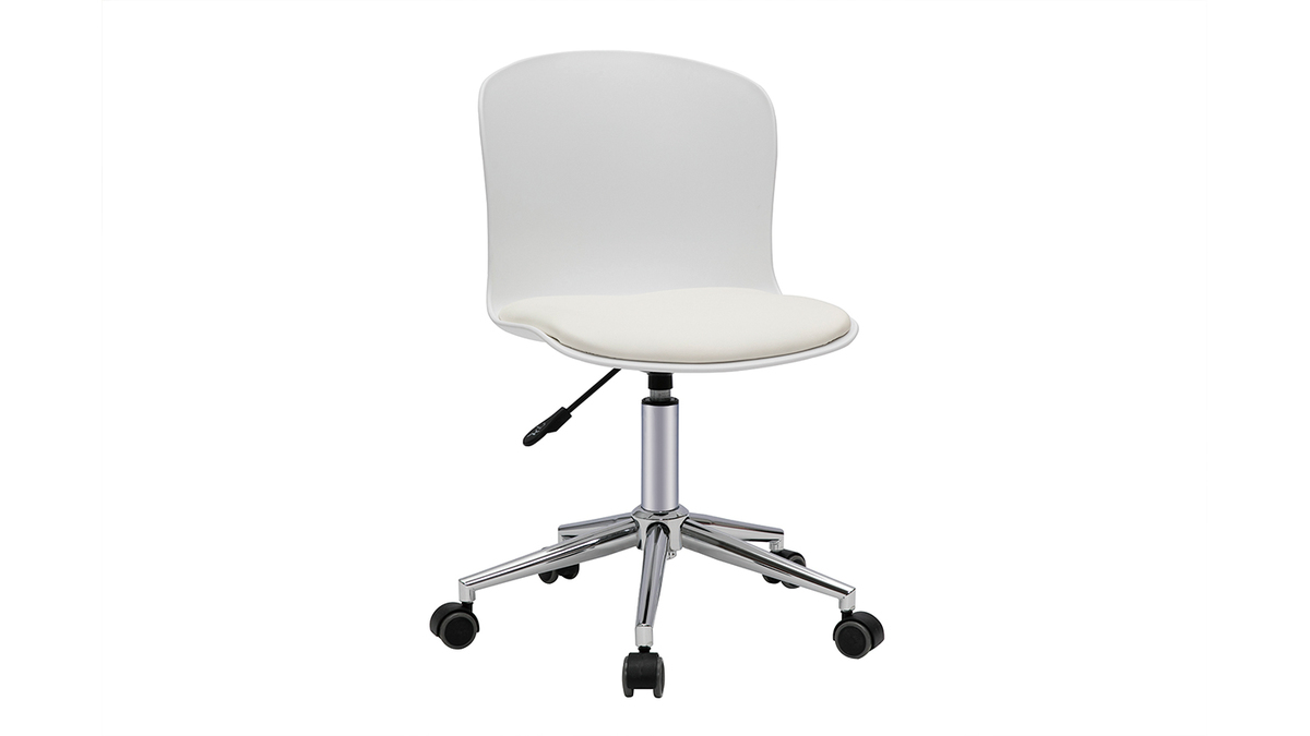 Chaise de bureau  roulettes design blanc et acier chrom ARISTA