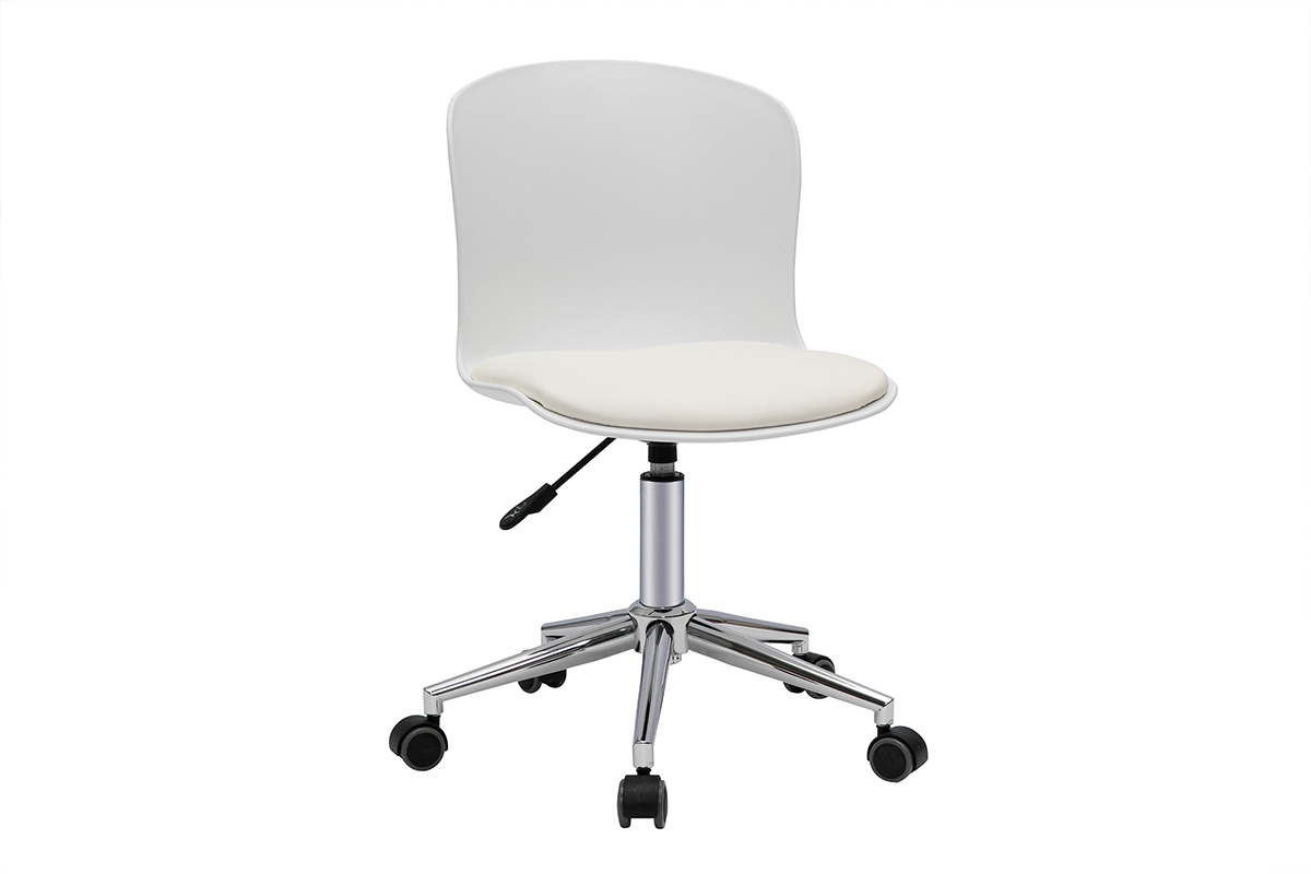 Chaise de bureau  roulettes design blanc et acier chrom ARISTA
