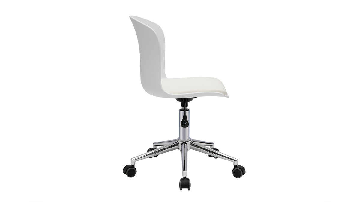 Chaise de bureau  roulettes design blanc et acier chrom ARISTA