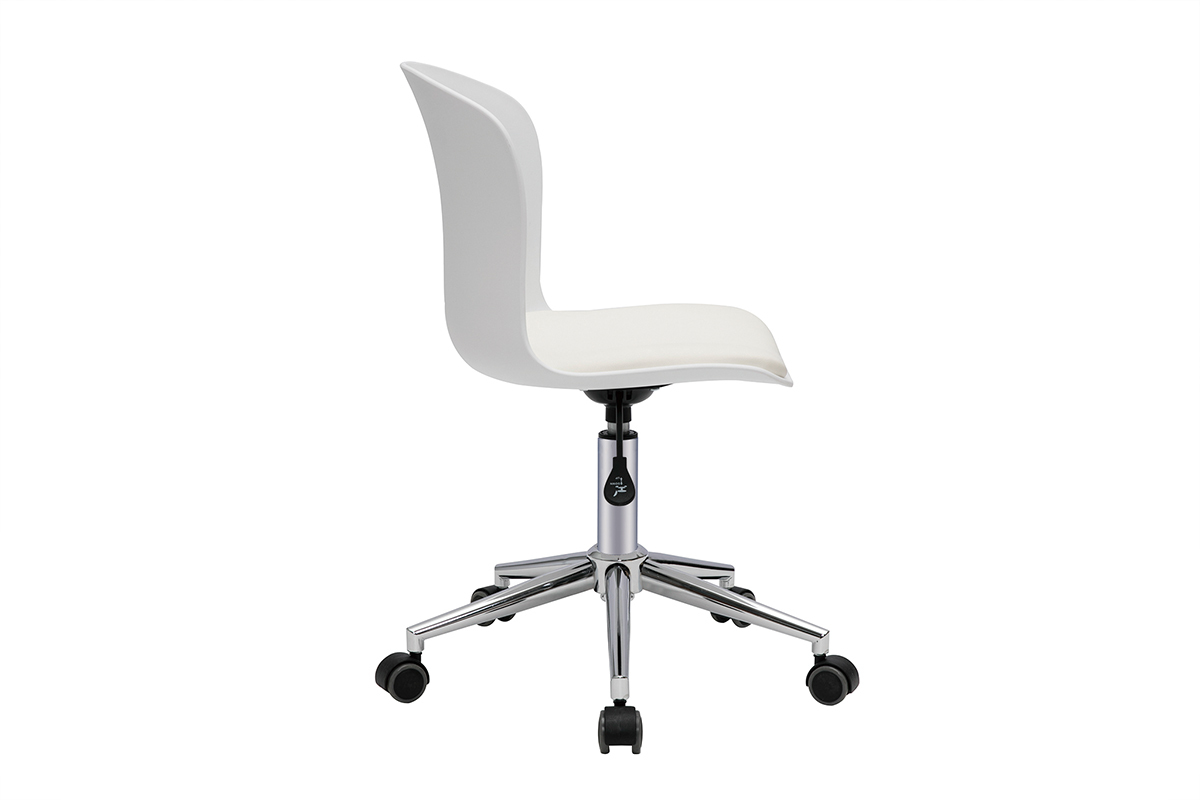 Chaise de bureau  roulettes design blanc et acier chrom ARISTA