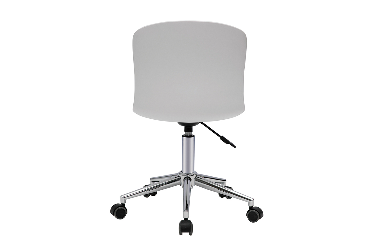 Chaise de bureau  roulettes design blanc et acier chrom ARISTA