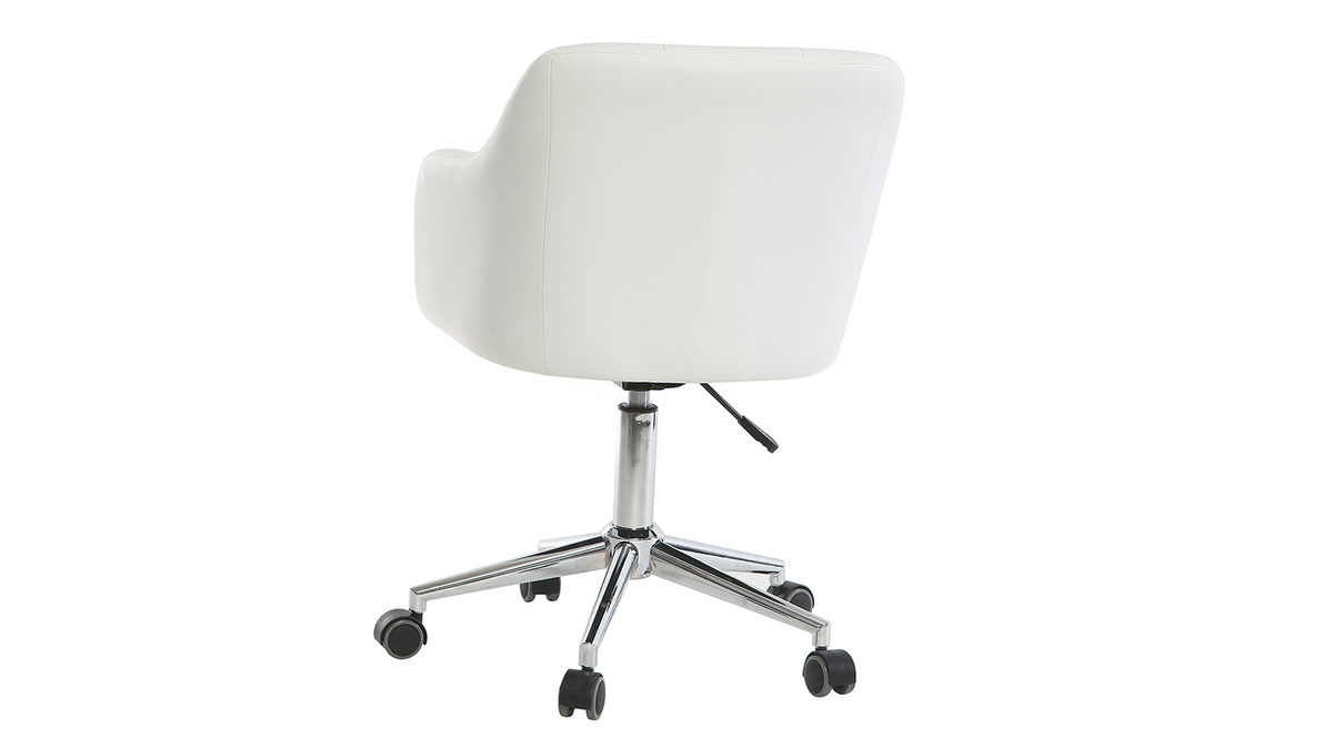 Chaise de bureau à roulettes design blanc et acier chromé BALTIK