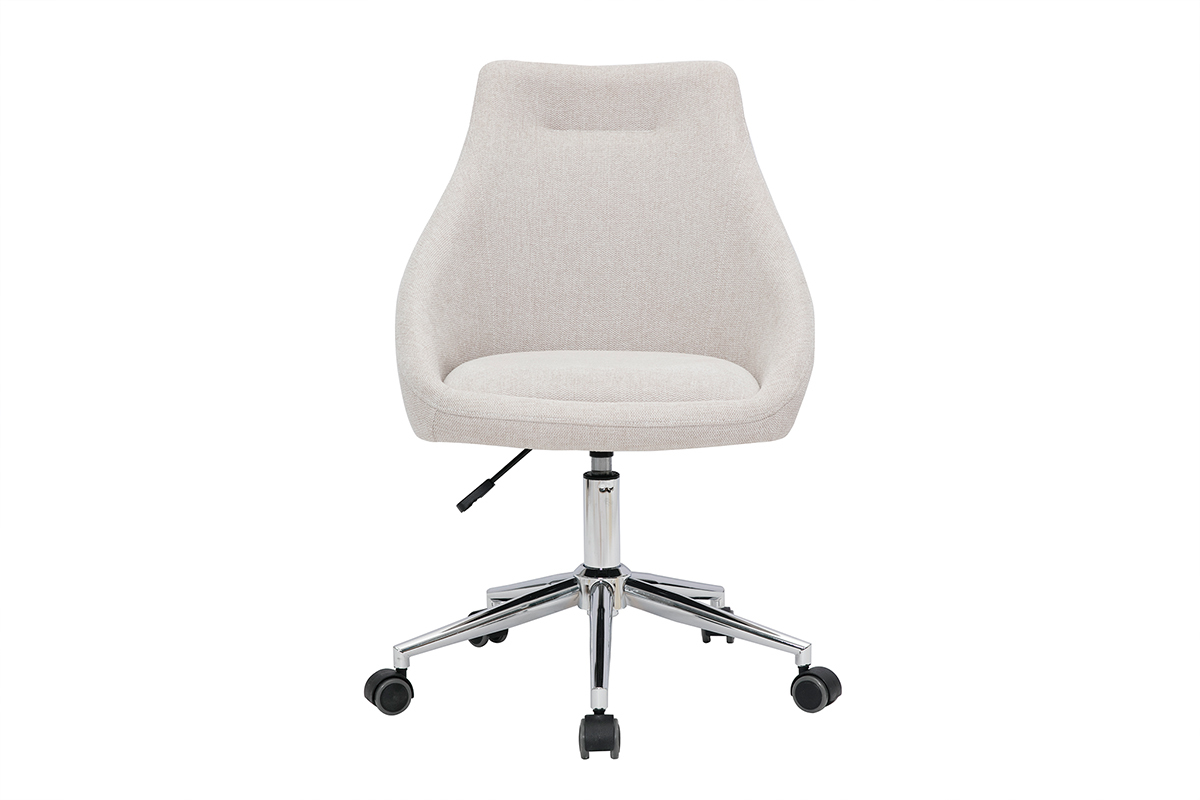 Chaise de bureau  roulettes design en tissu effet velours textur beige et acier chrom BOOMER