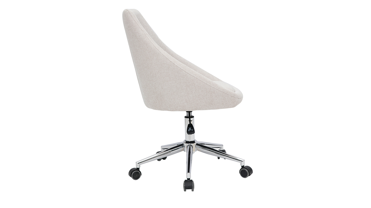 Chaise de bureau  roulettes design en tissu effet velours textur beige et acier chrom BOOMER