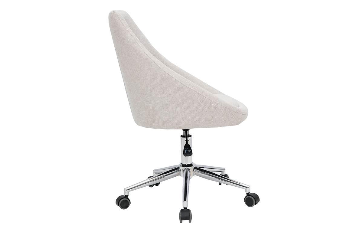 Chaise de bureau  roulettes design en tissu effet velours textur beige et acier chrom BOOMER
