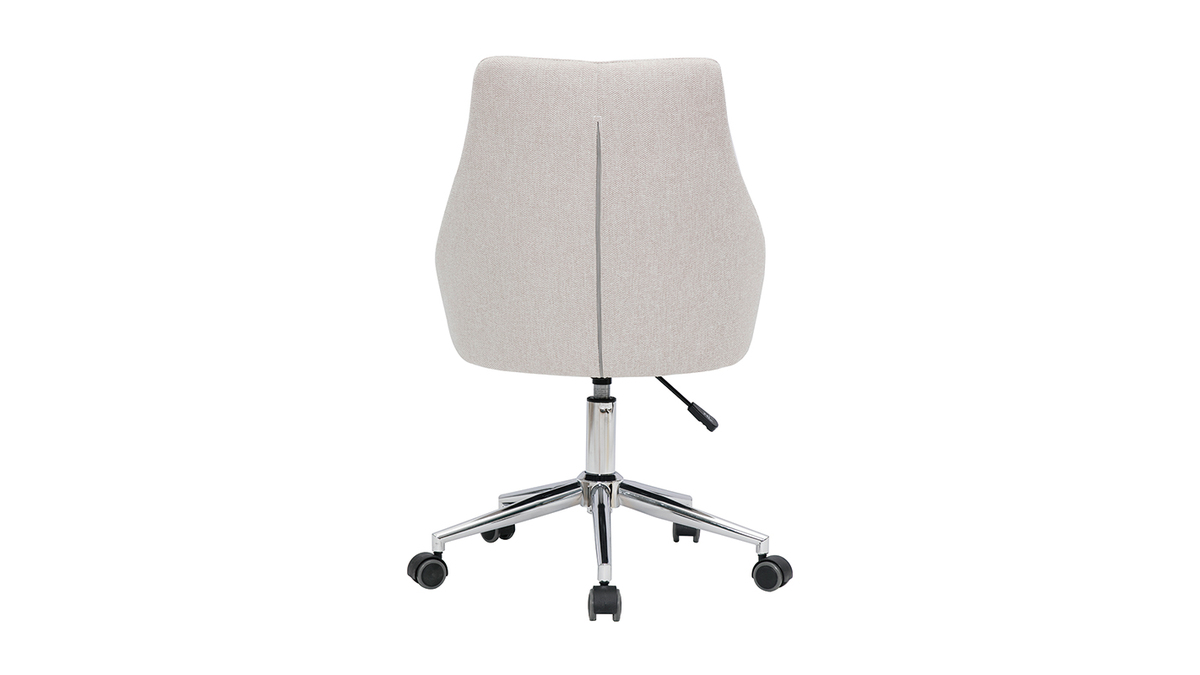 Chaise de bureau  roulettes design en tissu effet velours textur beige et acier chrom BOOMER