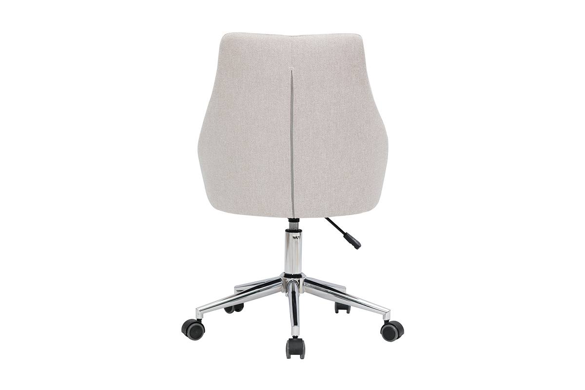 Chaise de bureau  roulettes design en tissu effet velours textur beige et acier chrom BOOMER