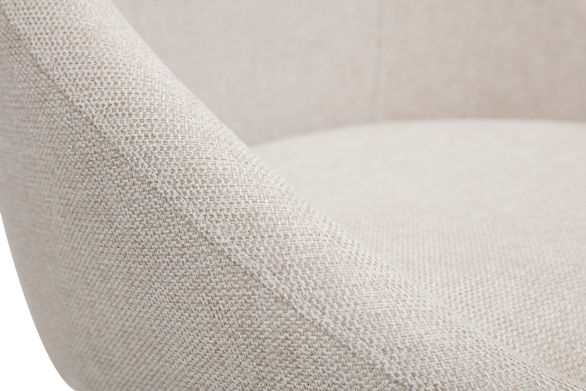 Chaise de bureau  roulettes design en tissu effet velours textur beige et acier chrom BOOMER