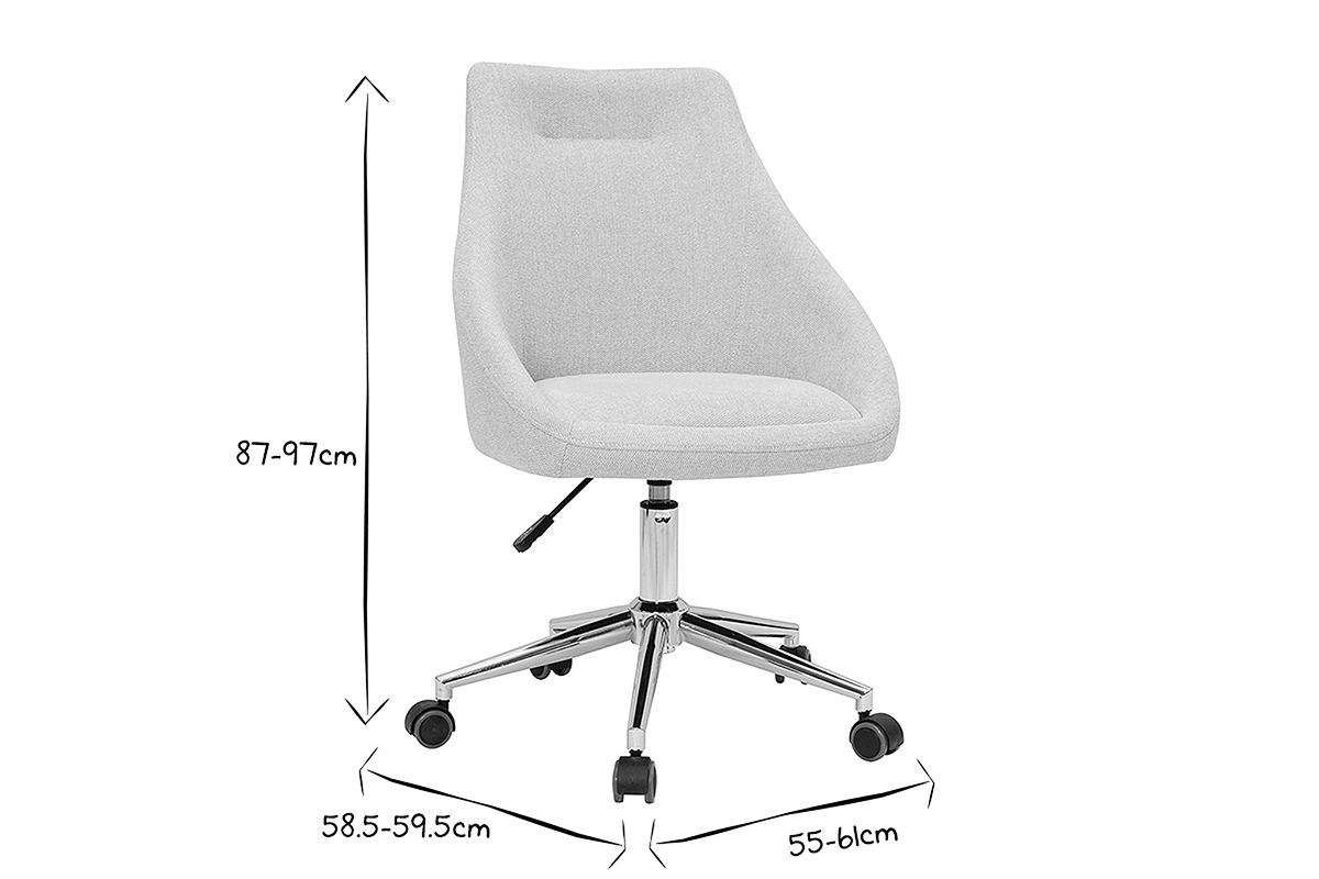 Chaise de bureau  roulettes design en tissu effet velours textur beige et acier chrom BOOMER