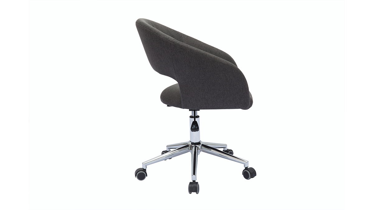 Chaise de bureau à roulettes design en tissu gris anthracite et acier chromé YLA