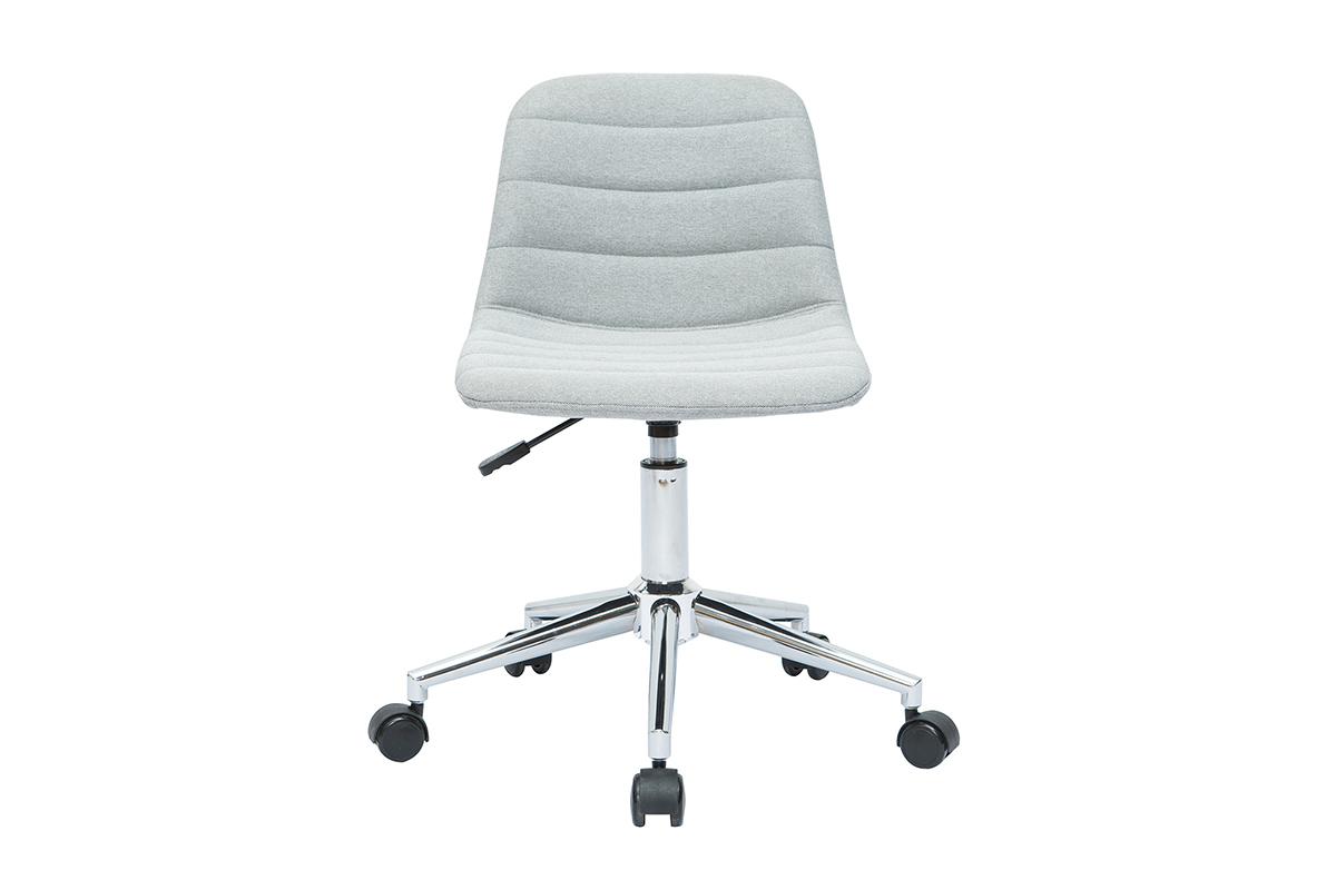 Chaise de bureau  roulettes design en tissu gris clair et acier chrom SAURY