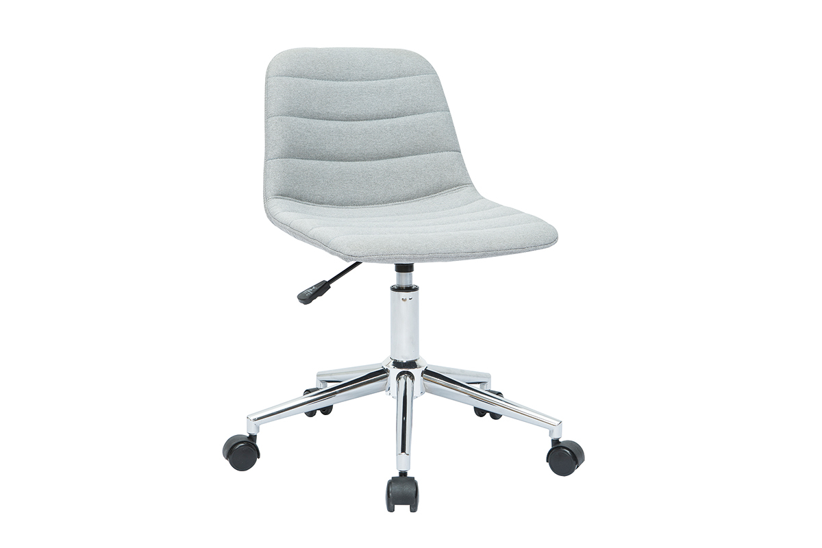 Chaise de bureau  roulettes design en tissu gris clair et acier chrom SAURY