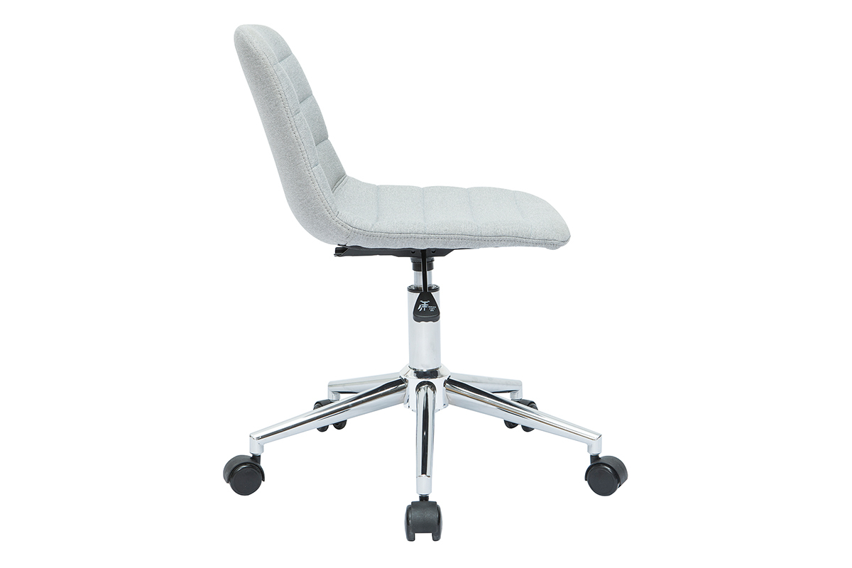 Chaise de bureau  roulettes design en tissu gris clair et acier chrom SAURY
