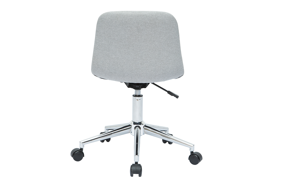 Chaise de bureau  roulettes design en tissu gris clair et acier chrom SAURY