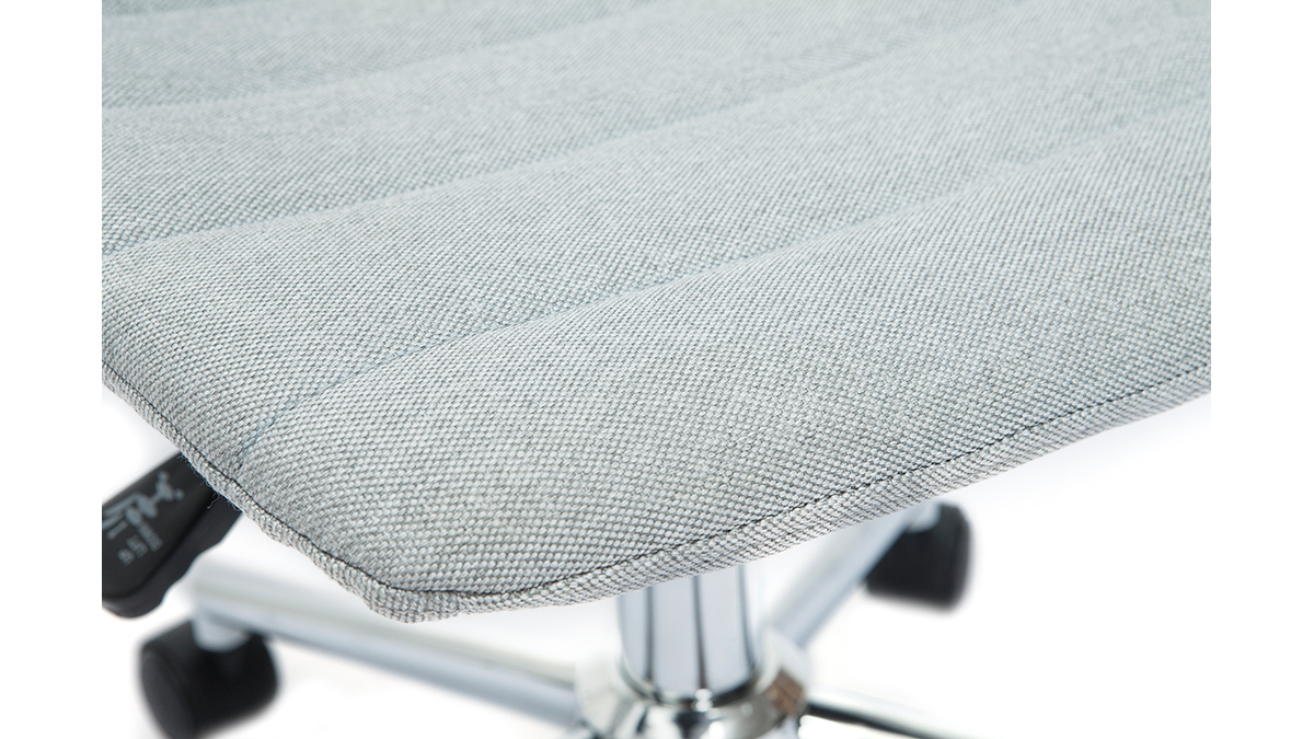 Chaise de bureau  roulettes design en tissu gris clair et acier chrom SAURY