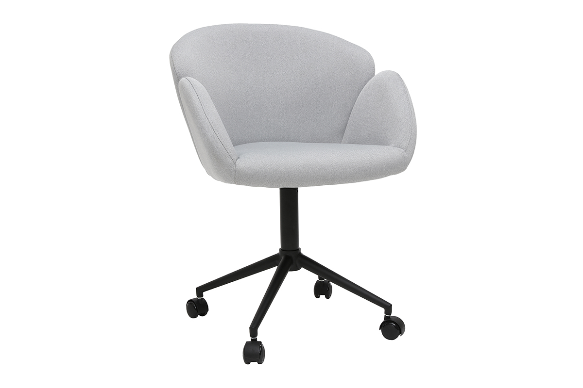 Chaise de bureau  roulettes design en tissu gris clair et mtal noir RHAPSODY