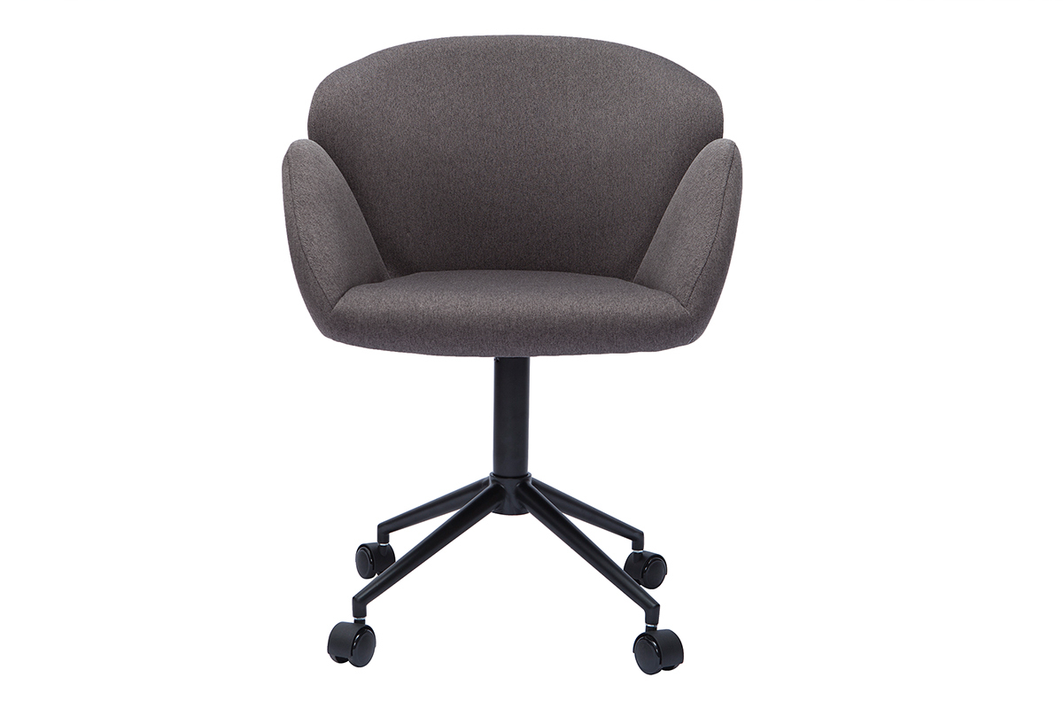 Chaise de bureau  roulettes design en tissu gris fonc et mtal noir RHAPSODY