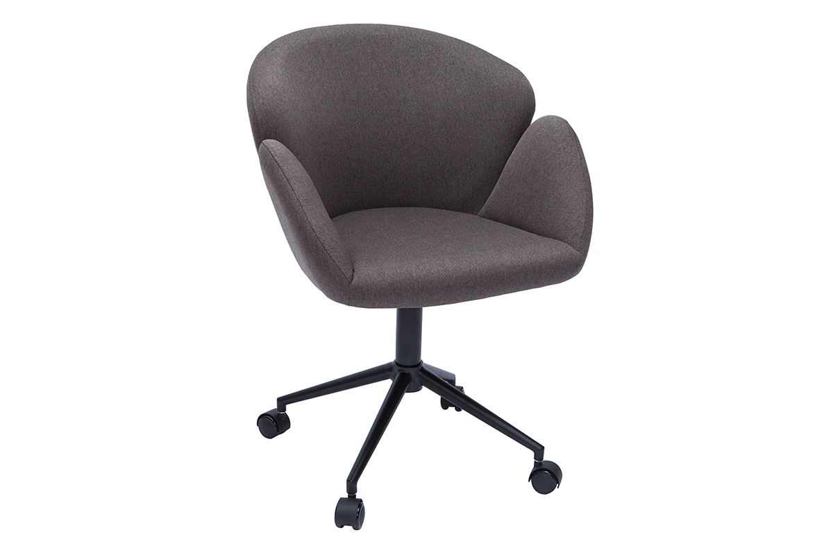 Chaise de bureau  roulettes design en tissu gris fonc et mtal noir RHAPSODY