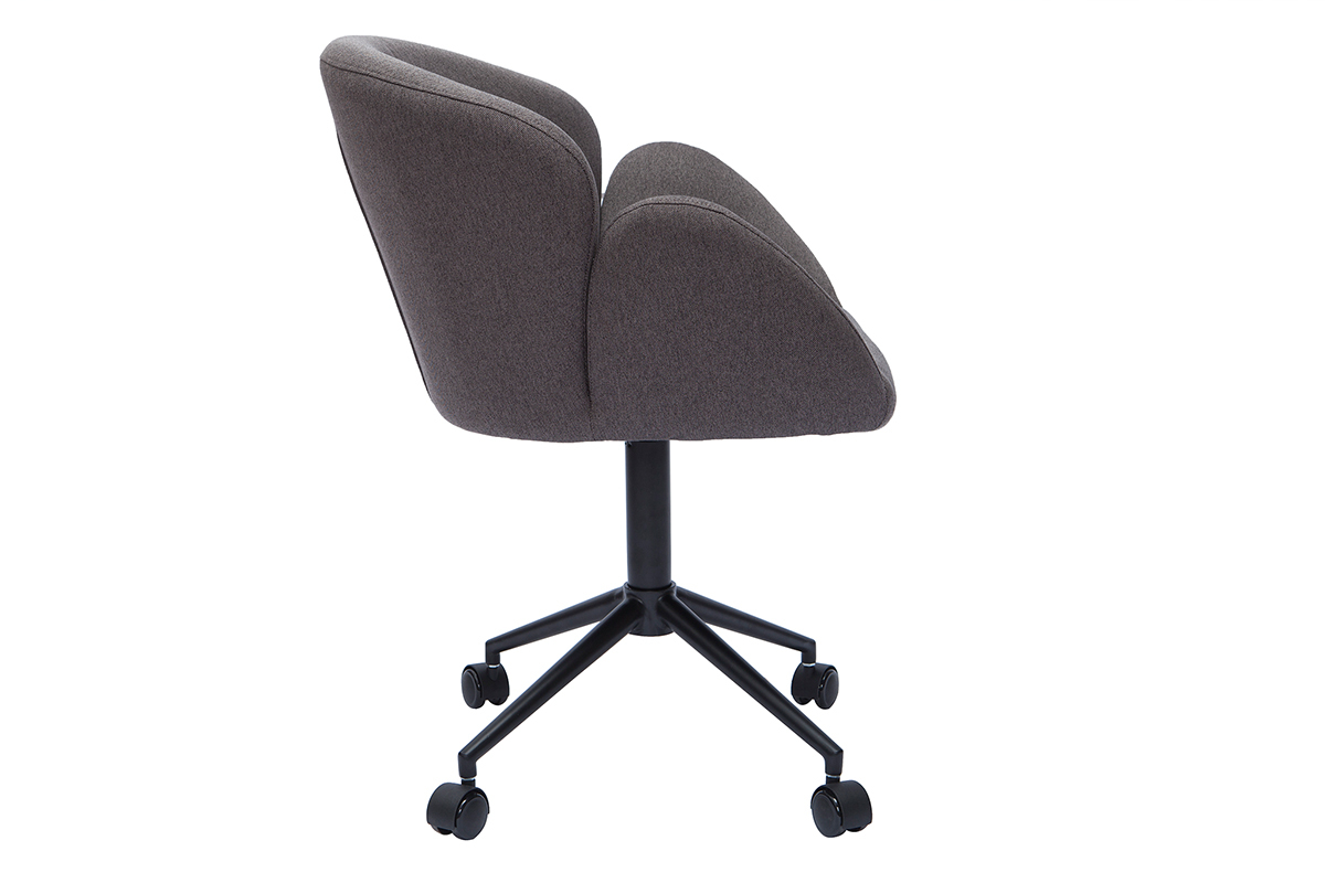 Chaise de bureau  roulettes design en tissu gris fonc et mtal noir RHAPSODY