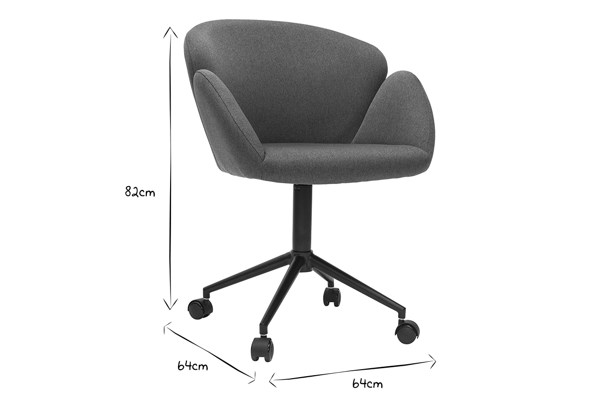Chaise de bureau  roulettes design en tissu gris fonc et mtal noir RHAPSODY