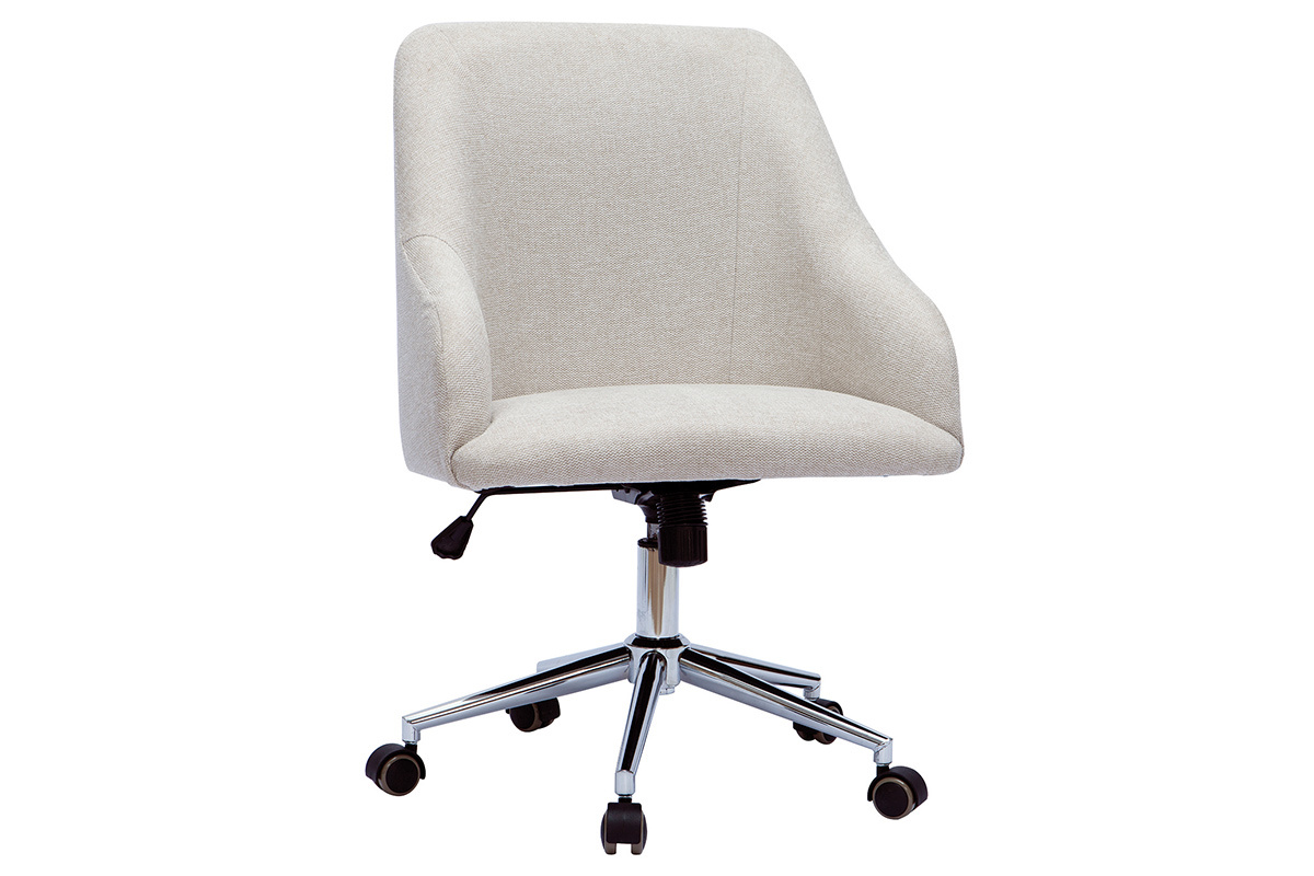 Chaise de bureau  roulettes design en tissu naturel et acier chrom SCARLETT