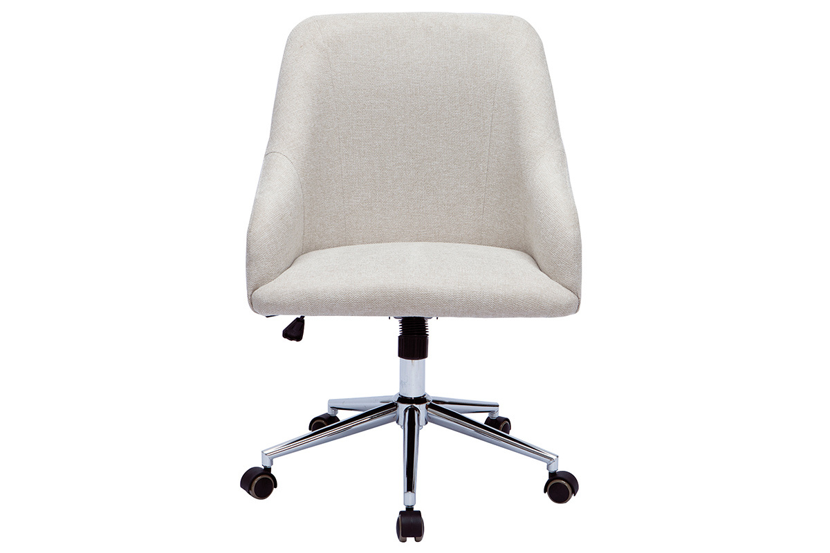 Chaise de bureau  roulettes design en tissu naturel et acier chrom SCARLETT