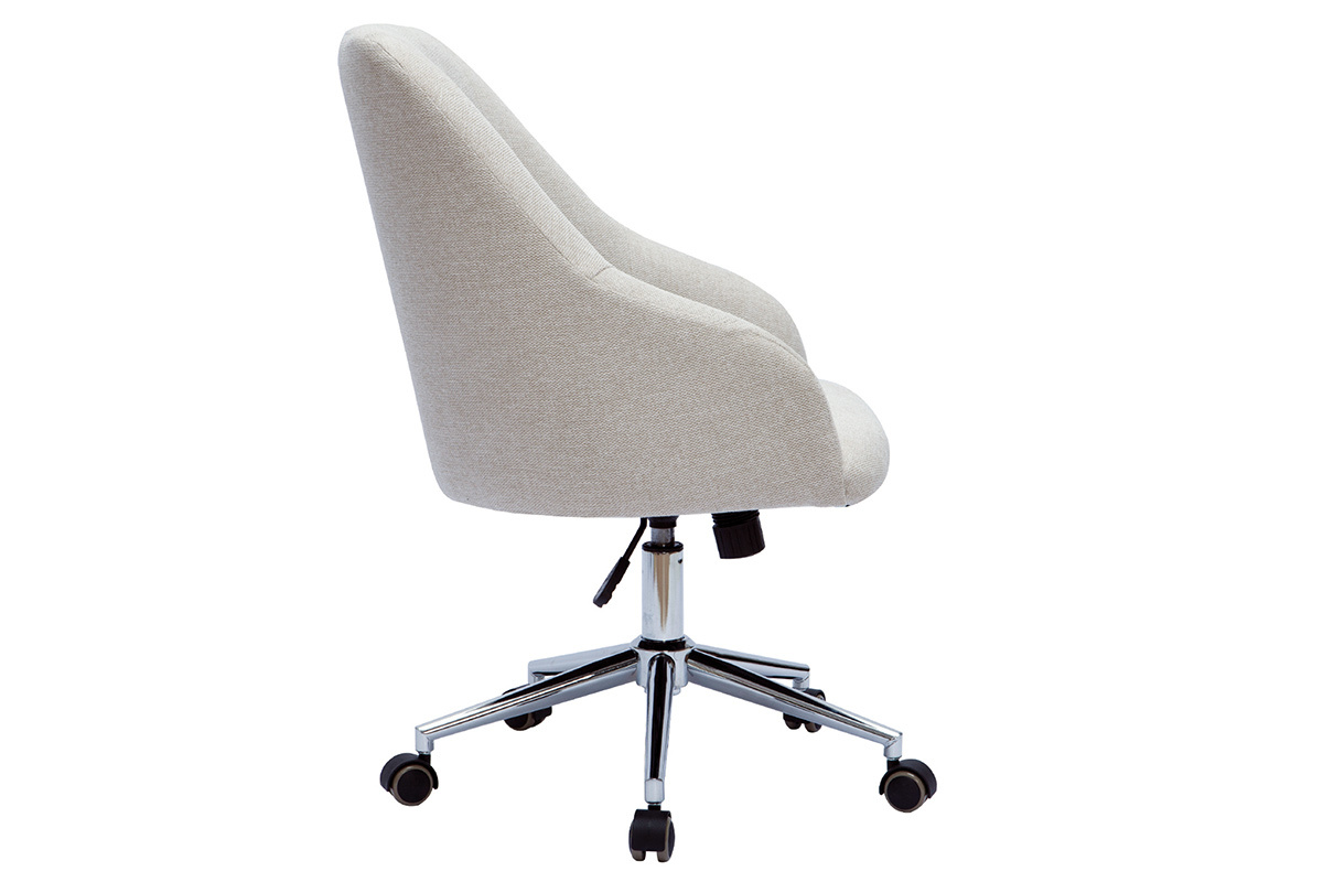 Chaise de bureau  roulettes design en tissu naturel et acier chrom SCARLETT