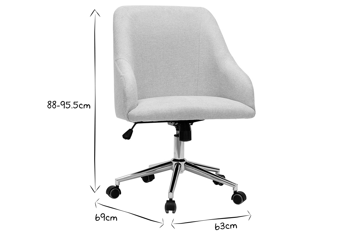 Chaise de bureau  roulettes design en tissu naturel et acier chrom SCARLETT