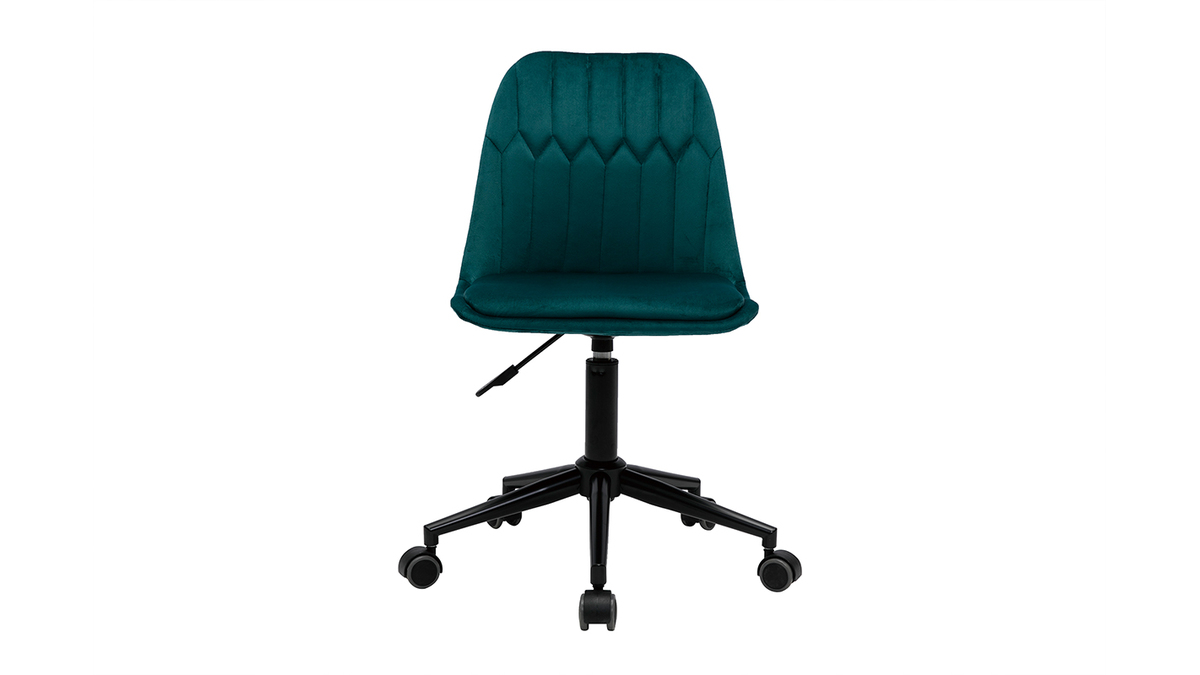 Chaise de bureau  roulettes design en tissu velours bleu ptrole et mtal noir FUSE