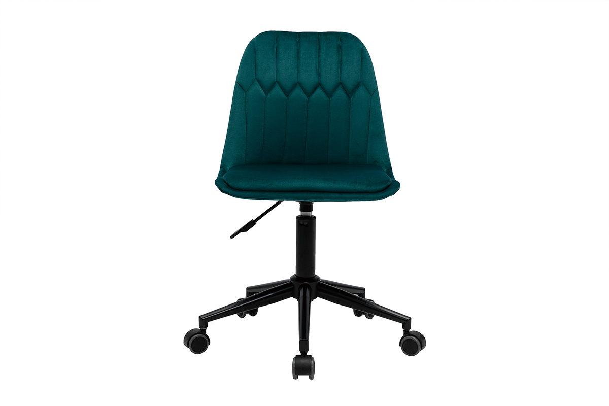 Chaise de bureau  roulettes design en tissu velours bleu ptrole et mtal noir FUSE